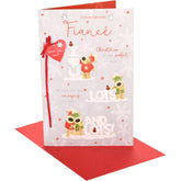 UK Greetings Boofles Christmas card featuring Boofles on a storybook design for fiancé, festive holiday greeting image