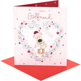 UK Greetings Boofle Christmas greeting card featuring a cute inside heart design for girlfriends, with festive holiday imagery.