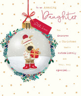 UK Greetings Boofle Christmas greeting card featuring a cute bauble design and heartfelt message for an amazing daughter.