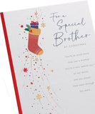 UK Greetings Christmas card for brother with sentimental design, featuring festive holiday imagery and heartfelt message.