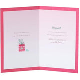 UK Greetings Christmas card for daughter featuring a pink stockings design, festive holiday greeting card with cheerful holiday imagery.