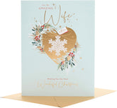 UK Greetings Christmas greeting card for wife featuring an elegant gold festive design with holiday-themed decorative elements.