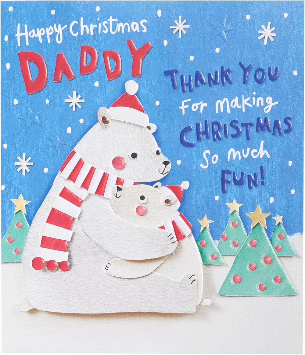 UK Greetings Christmas greeting card for Daddy featuring cute polar bears and festive holiday design.