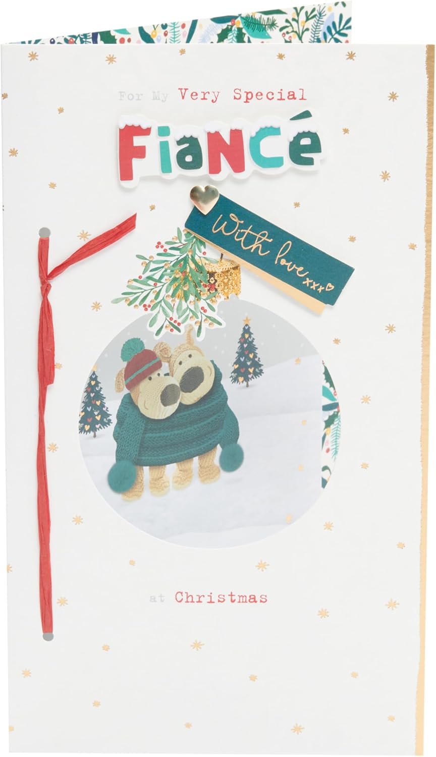 UK Greetings Christmas greeting card for fiancé featuring a cute Boofle festive design, perfect for holiday wishes.