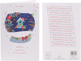 UK Greetings Christmas greeting card featuring a snow globe with robins and a granddaughter caption, festive holiday design.