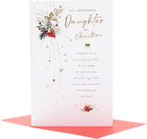 UK Greetings integrated Christmas greeting card featuring festive holiday design for daughters, with seasonal greeting message.