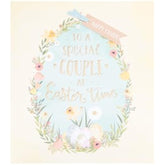 UK Greetings Easter Card for a special couple with floral eggs design, featuring colorful spring-themed floral and egg illustrations.
