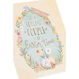 UK Greetings Easter Card for a Special Couple featuring a floral eggs design, with colorful spring-themed illustrations.