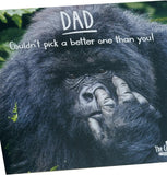 Father's Day card from UK Greetings featuring a humorous gorilla design and envelope, designed for dad.