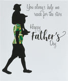 UK Greetings Father's Day card from Kindred X Afrotouch featuring a "Reach for the Stars" design with celestial artwork.