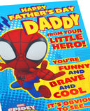 UK Greetings Marvel Spiderman Father's Day card from son, featuring Spiderman design and heartfelt message for dad.