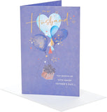 UK Greetings romantic Father's Day card for husband featuring heart balloons and gift design, perfect for celebrating Dad.