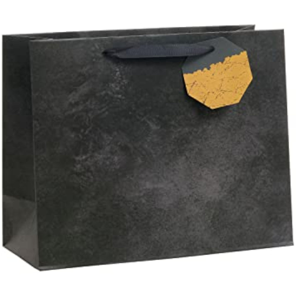 UK Greetings black design large gift bag with sturdy handles, ideal for packaging gifts for special occasions.