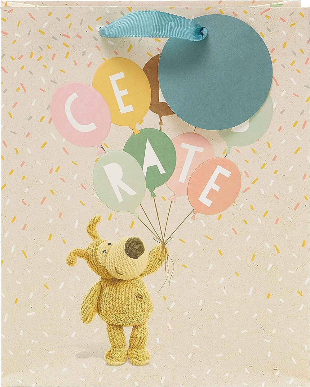 UK Greetings Boofle Celebrate medium gift bag with colorful floral design for special occasions, made of sturdy paper.