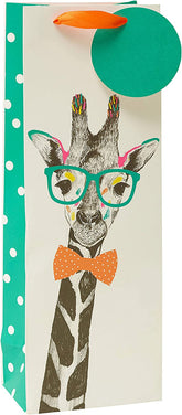 UK Greetings giraffe design bottle gift bag for him, her, or friend, featuring colorful animal artwork on a sturdy gift bag.