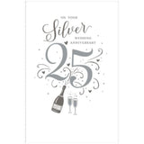 UK Greetings 25th Silver Wedding Anniversary greeting card with elegant silver design and festive message.