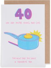 UK Greetings 40th birthday greeting card for her with a favorite pan design, featuring colorful illustrations and celebratory details.