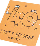 UK Greetings 40th birthday greeting card with orange design, suitable for him, her, or friends, featuring festive decorative elements.