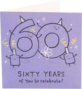 UK Greetings 60th birthday greeting card for him, her, or friends with a purple design, featuring celebratory graphics.