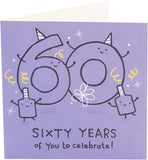 UK Greetings 60th birthday greeting card for him, her, or friend featuring a purple design and celebratory message.