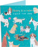 UK Greetings birthday greeting card featuring a cute dog design, suitable for him, her, or friends, with cheerful, colorful artwork.