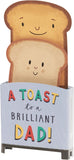 UK Greetings Father’s Day greeting card for Dad featuring a 3D toast design, with colorful illustrations and heartfelt message.