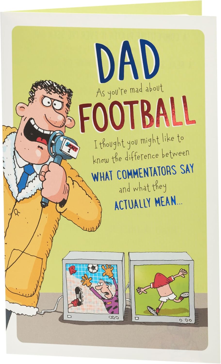 UK Greetings Father's Day greeting card for Dad featuring a humorous football design and vibrant colors.