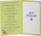 UK Greetings Father's Day greeting card for dad with a humorous football design, featuring a playful illustration on the front.