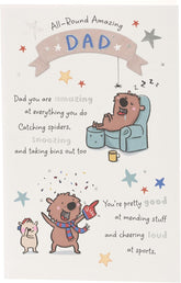 UK Greetings Father's Day greeting card for Dad featuring a witty design, colorful illustration, and heartfelt message.