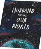 UK Greetings Father's Day card for husband featuring Our World design with heartfelt message and colorful illustration.
