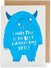 UK Greetings Kindred Father's Day card featuring a cute Yeti design, perfect for celebrating dads with a heartfelt message.