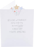 UK Greetings Open Friend Little Voice greeting card featuring colorful illustration and heartfelt message inside.