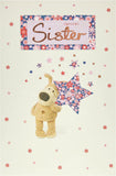 UK Greetings Boofle birthday greeting card for sister featuring a lovable design holding a big star with envelope, colorful and cheerful.