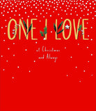 Carlton Cards One I Love at Christmas greeting card by UK Greetings featuring festive holiday design and Christmas message.