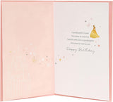 Disney Princess birthday greeting card for granddaughter with love hearts, butterflies, and colorful children's design, includes envelope.