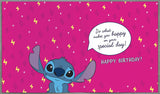 Disney Stitch 7th birthday greeting card for girls from UK Greetings, featuring a unique Stitch design and colorful birthday imagery.