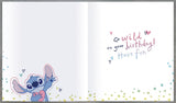 Disney Stitch birthday greetings card for niece featuring a colorful Stitch design, perfect for young girls' birthday wishes.