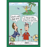 Humorous male birthday greeting card with cartoon celebrity illustration, perfect for celebrating a friend's special day.
