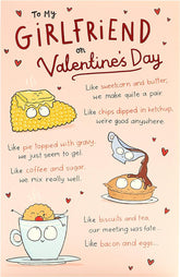 Cute cartoon Valentine's Day card for girlfriend by UK Greetings featuring romantic designs and colorful illustrations.