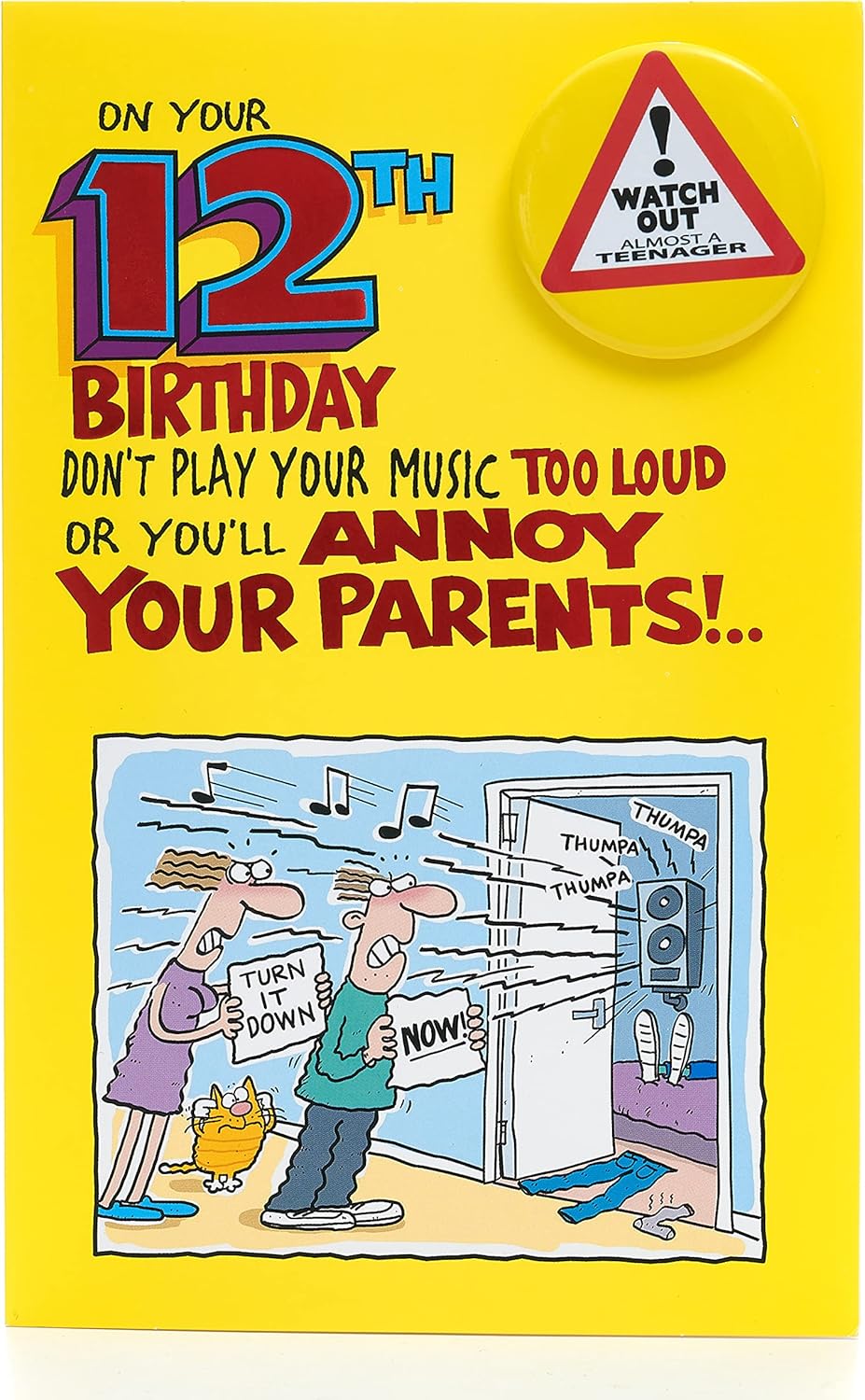 UK Greetings 12th Boy Birthday Card featuring colorful festive design, perfect for celebrating a young boy’s birthday.