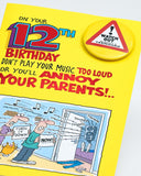 UK Greetings 12th Boy Birthday Card featuring colorful birthday-themed design, perfect for celebrating a boy's special day.