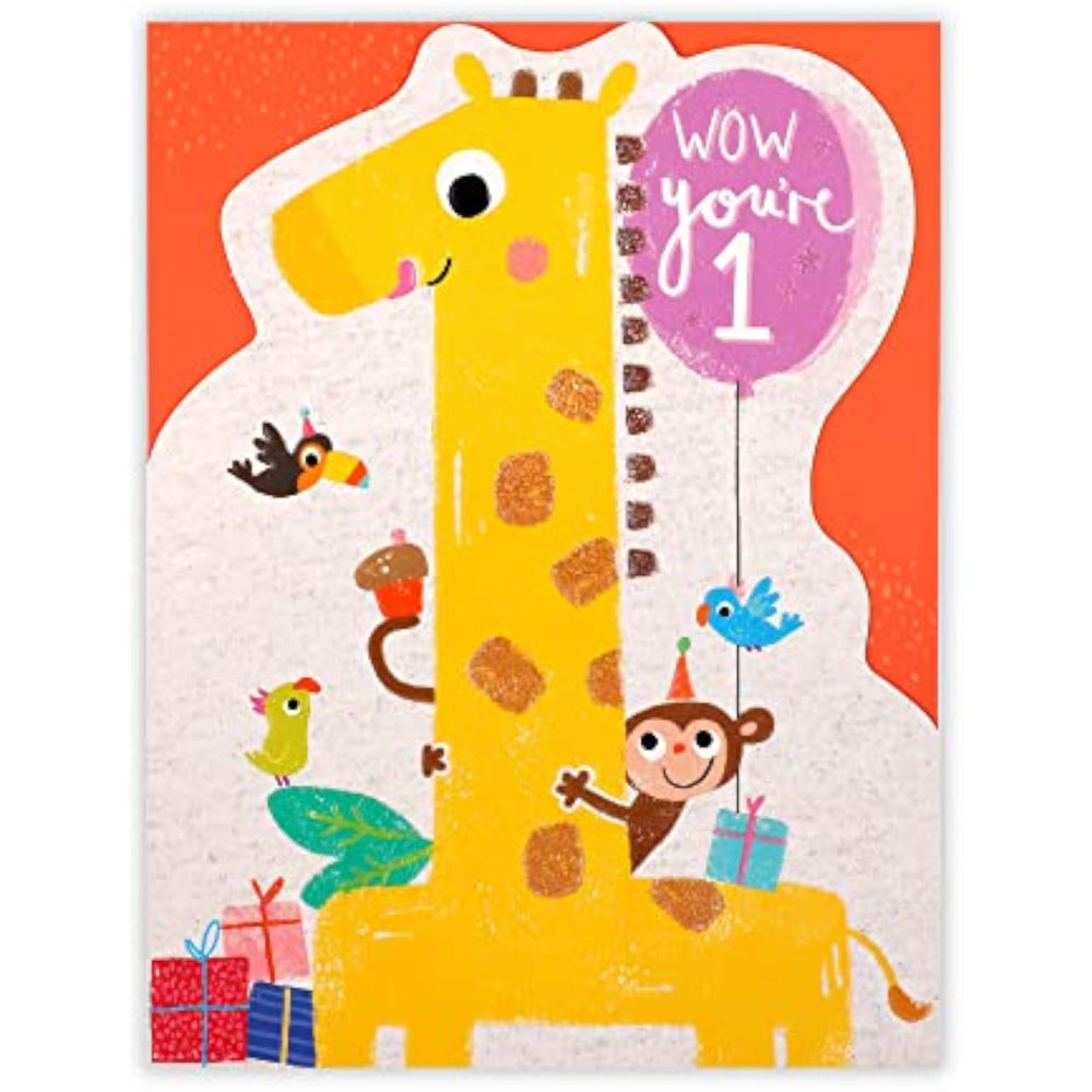 UK Greetings 1st birthday card with colorful birthday-themed design, ideal for celebrating a child's first birthday.
