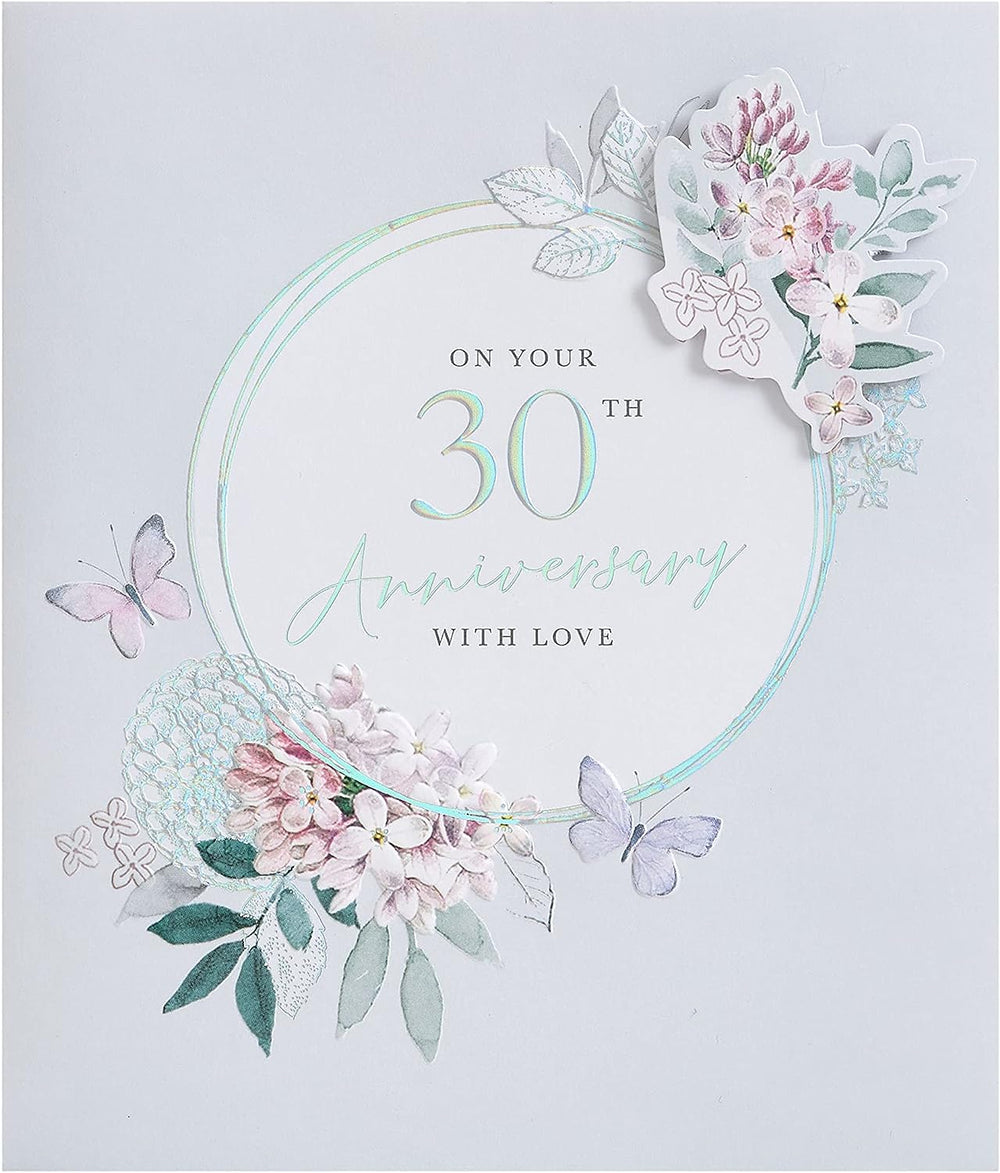 UK Greetings 30th wedding anniversary greeting card with a beautiful floral design for him, her, or a friend.