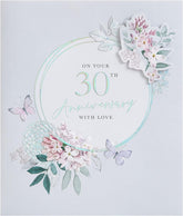 UK Greetings 30th wedding anniversary greeting card with a beautiful floral design for him, her, or a friend.