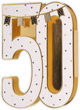 UK Greetings 3D 50th Birthday die-cut greeting card with the number 50 in vibrant colors and festive design.
