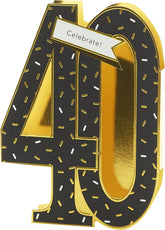 Open UK Greetings 3D birthday card with gold foil finish, celebrating 40th birthday with festive design and elegant details.