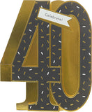 Open UK Greetings 3D birthday card featuring gold foil finish, celebrating a 40th birthday with elegant design and vibrant details.