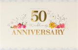 UK Greetings 50th Anniversary Card for Couples featuring gold glitter and gem stones, decorative greeting card for special celebration