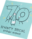 UK Greetings 70th birthday card for him, her, or friend featuring a blue design, perfect for celebrating a special milestone.
