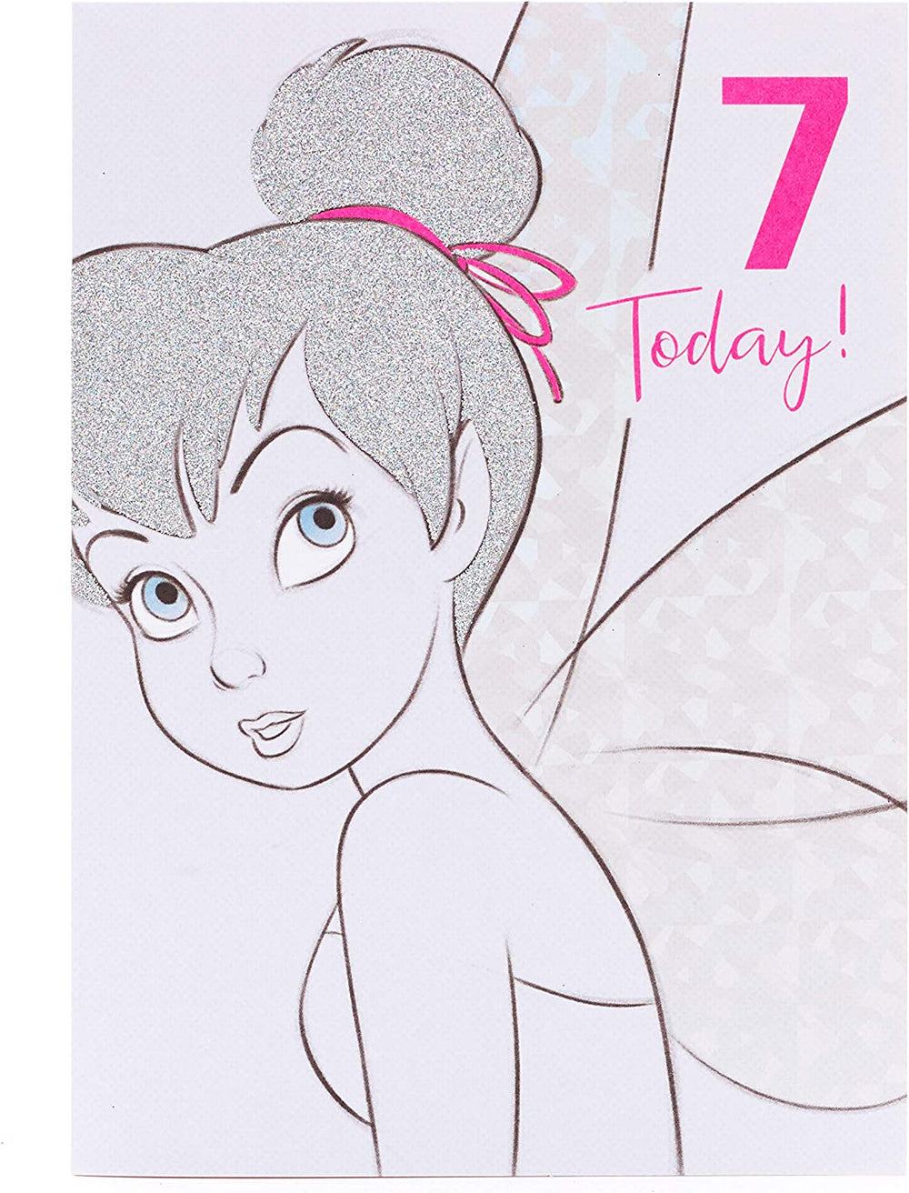 UK Greetings Tinker Bell Disney greeting card for 7-year-old girls, featuring colorful Tinker Bell design for special occasions.